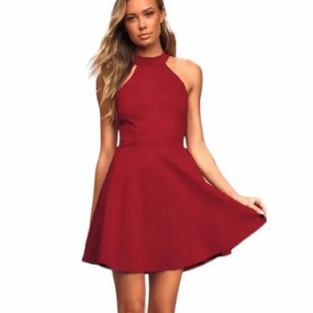 LULUS LACE BURGUNDY OPEN BACK SWING DRESS